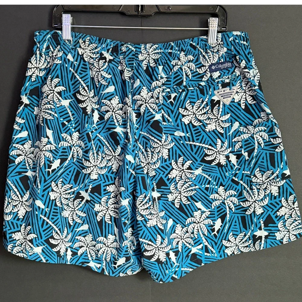 Columbia PFG Men's XL Blue Tropical Palm Fish Print Omni-Shade Fishing Shorts 40